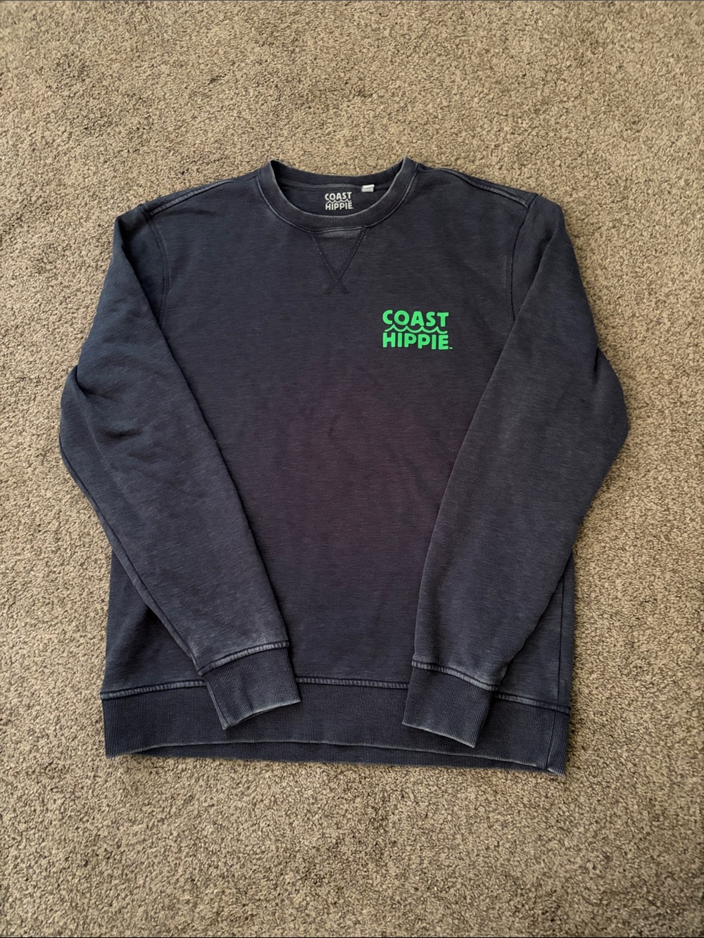 Men's - Coast Hippie-Navy Crewneck Sweatshirt with Green Logo
